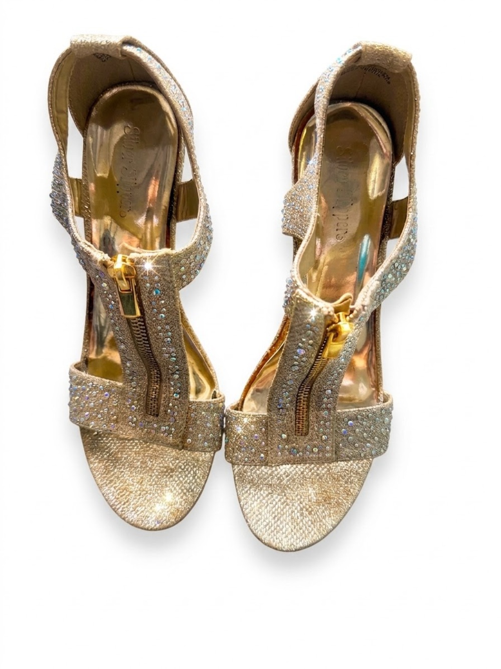 Michael Kors Gold Rhinestone Zip-Heel Sandals